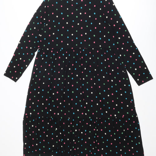 Marks and Spencer Womens Black Polka Dot Viscose A-Line Size 16 Round Neck Pullover