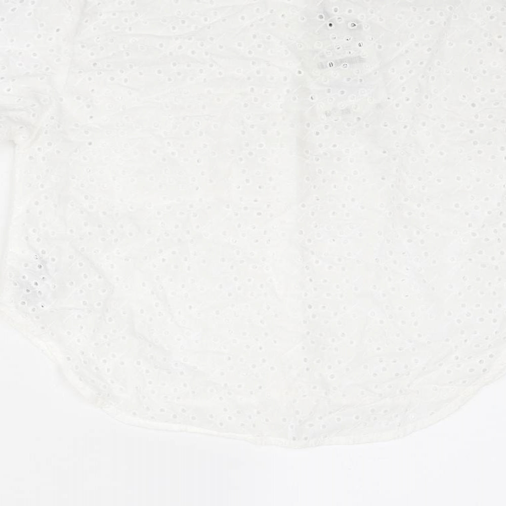 Zara Girls White Cotton Basic Button-Up Size 7 Years Collared Button
