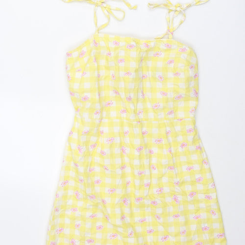 Influence Womens Yellow Geometric Cotton Mini Size 10 Square Neck Tie - Floral
