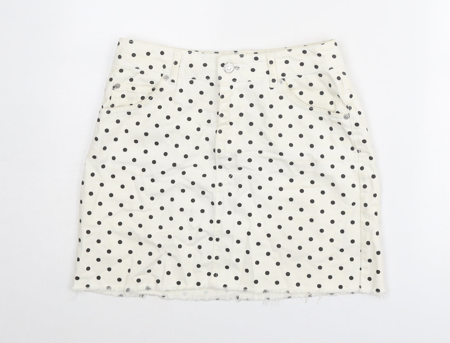 Topshop Womens White Polka Dot Cotton A-Line Skirt Size 10 Zip