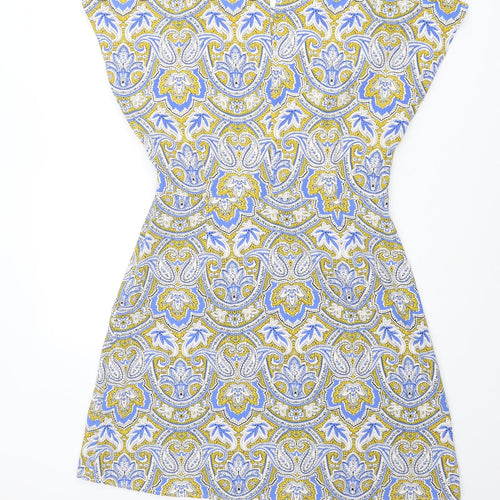 Mango Womens Multicoloured Geometric Polyester A-Line Size M Round Neck Button