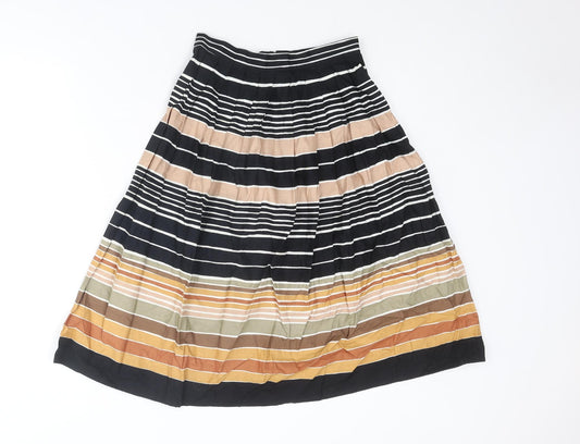 St Michael Womens Multicoloured Striped Cotton Peasant Skirt Size 10 Zip