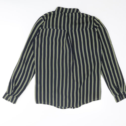 La Redoute Womens Black Striped Polyester Basic Button-Up Size 12 Collared