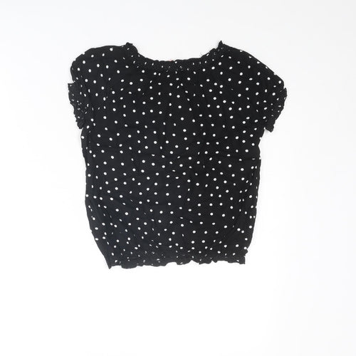 H&M Girls Black Polka Dot Viscose Basic Blouse Size 11-12 Years Round Neck Pullover
