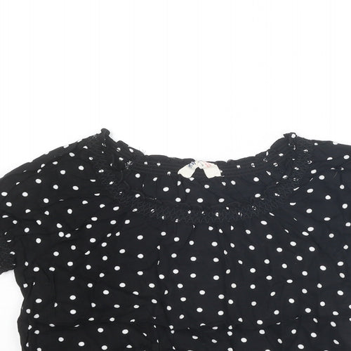 H&M Girls Black Polka Dot Viscose Basic Blouse Size 11-12 Years Round Neck Pullover