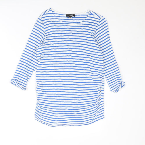 New Look Maternity Womens Blue Striped Cotton Basic T-Shirt Size 8 Round Neck