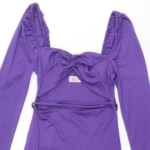 Oh Polly Womens Purple Polyester Bodycon Size 8 Square Neck Pullover