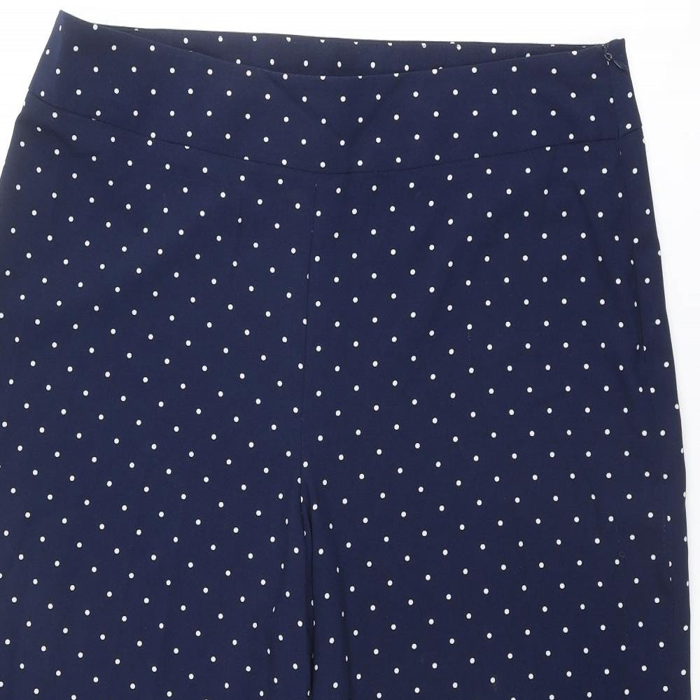 Bonmarché Womens Blue Polka Dot Polyester Capri Trousers Size 16 L22 in Regular Zip