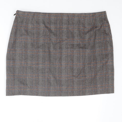 NEXT Womens Brown Plaid Polyester A-Line Skirt Size 18 Zip