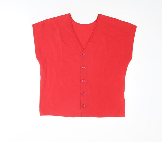 St Michael Womens Red Polyester Basic Button-Up Size 12 V-Neck