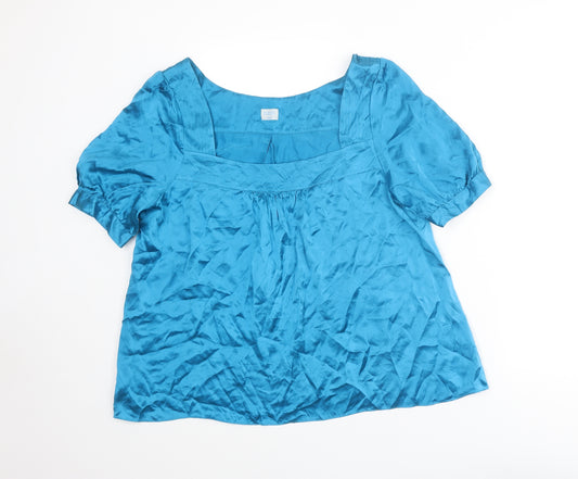Oasis Womens Blue Silk Basic Blouse Size 16 Square Neck