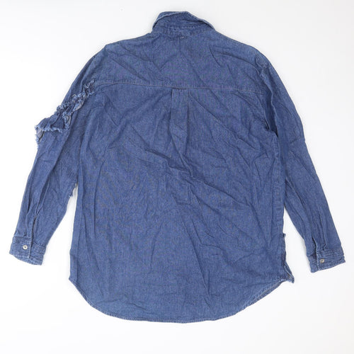 River Island Womens Blue Cotton Basic Button-Up Size 8 Collared
