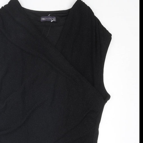 Marks and Spencer Womens Black Polyamide Basic Blouse Size 18 V-Neck