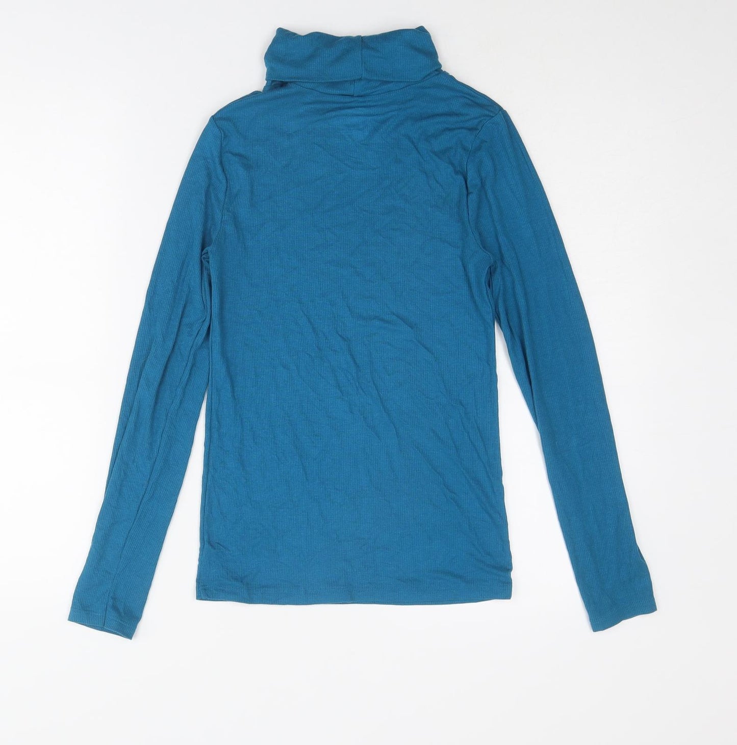 John Lewis Womens Blue Acrylic Basic T-Shirt Size 12 Roll Neck - Size 12-14