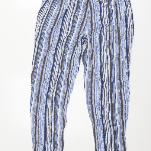 Julipa Womens Blue Striped Viscose Trousers Size 14 L29 in Regular Drawstring