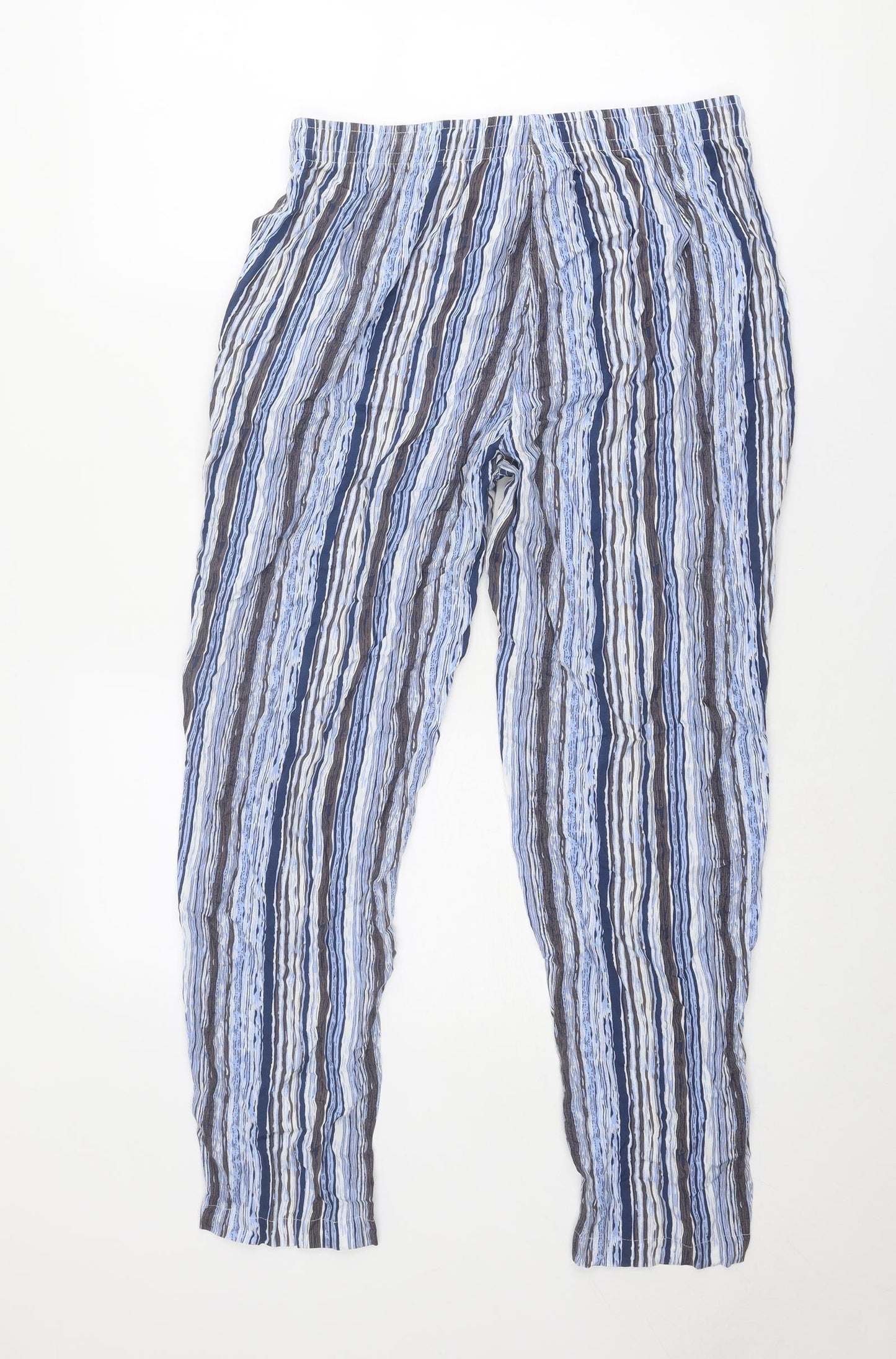 Julipa Womens Blue Striped Viscose Trousers Size 14 L29 in Regular Drawstring