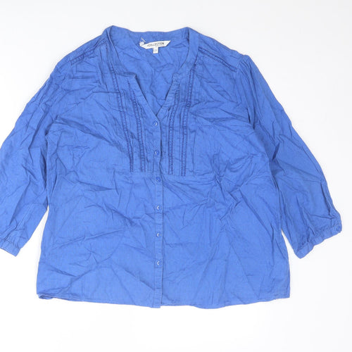 Debenhams Womens Blue Cotton Basic Button-Up Size 12 V-Neck