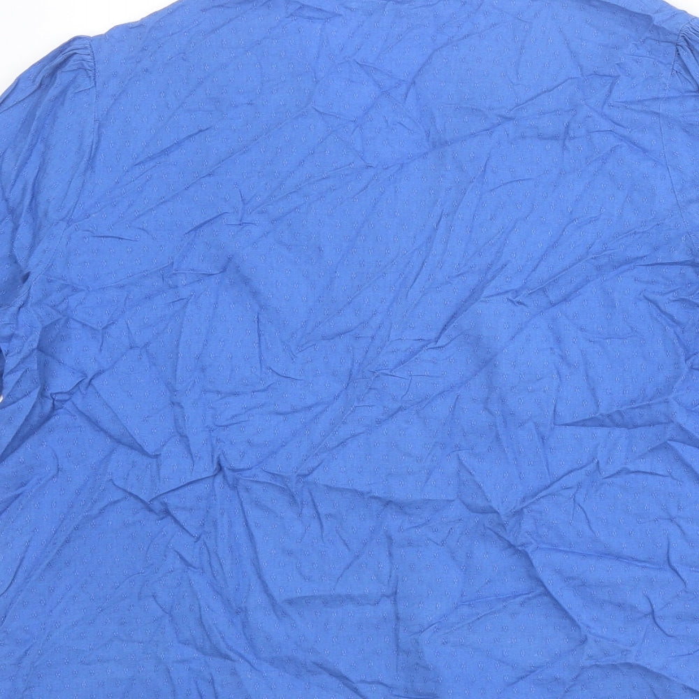 Debenhams Womens Blue Cotton Basic Button-Up Size 12 V-Neck