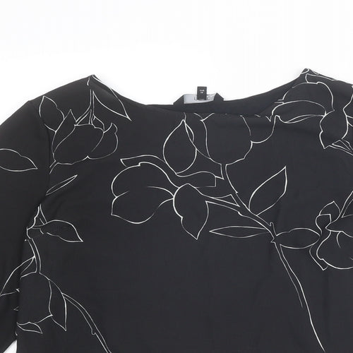 NEXT Womens Black Floral Polyester Basic Blouse Size 8 Boat Neck