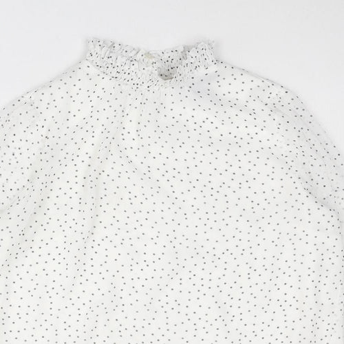 New Look Womens White Polka Dot Polyester Basic Blouse Size 8 High Neck