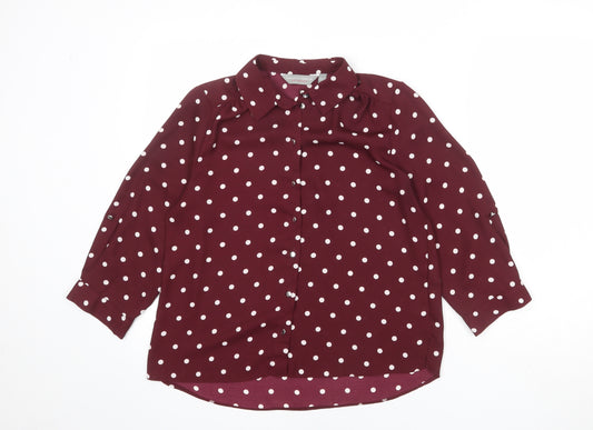 Dorothy Perkins Womens Red Polka Dot Polyester Basic Button-Up Size 10 Collared