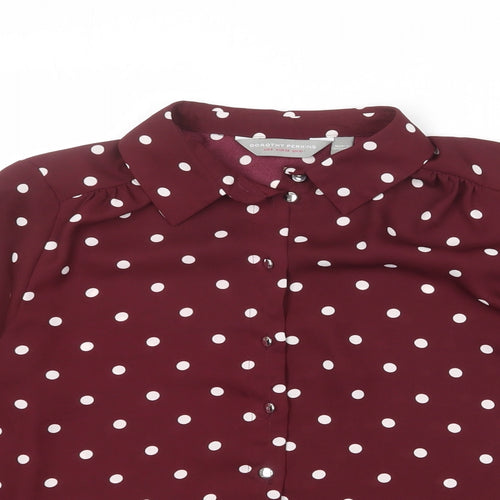 Dorothy Perkins Womens Red Polka Dot Polyester Basic Button-Up Size 10 Collared