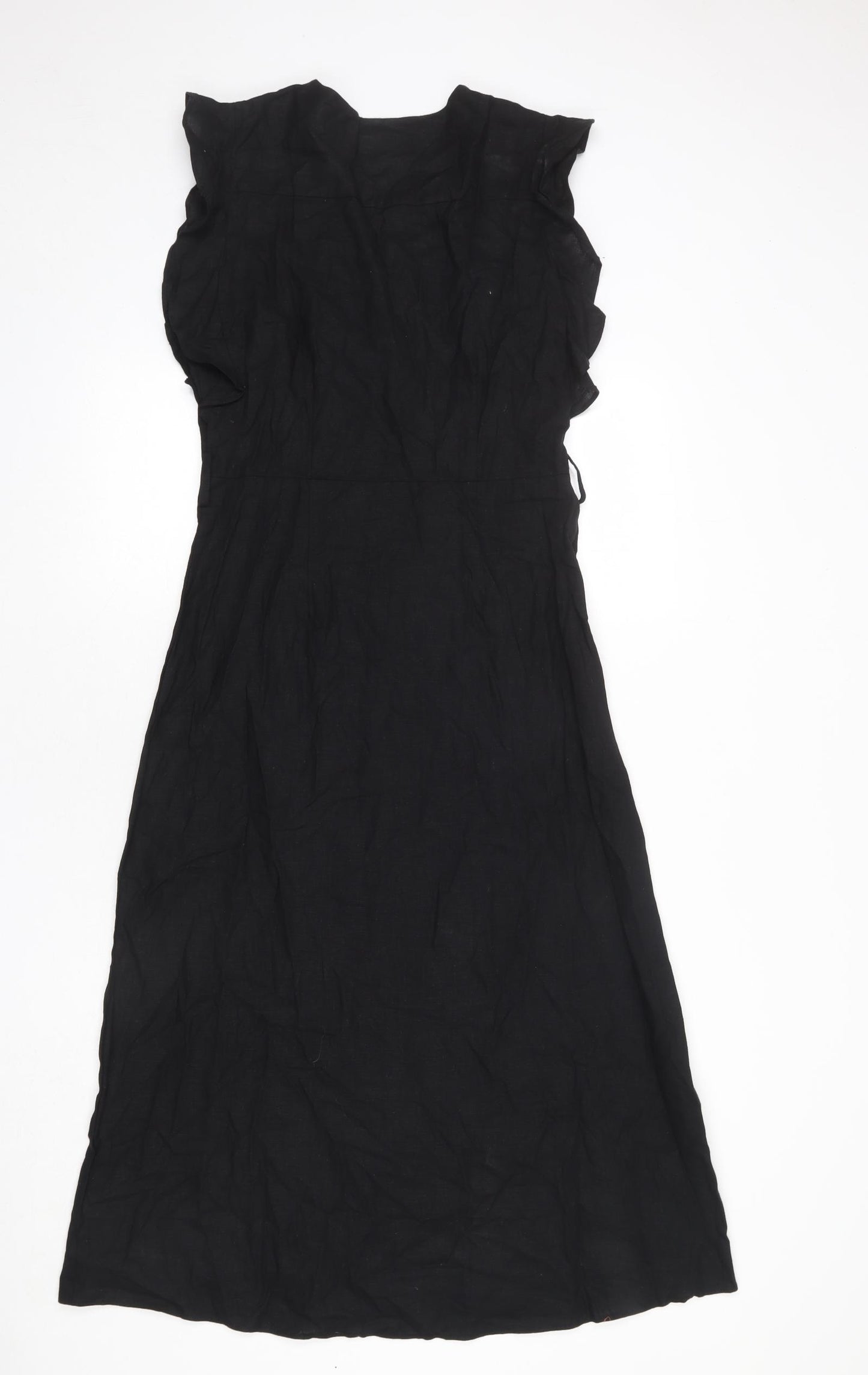 dusk Womens Black Linen A-Line Size 10 V-Neck Button