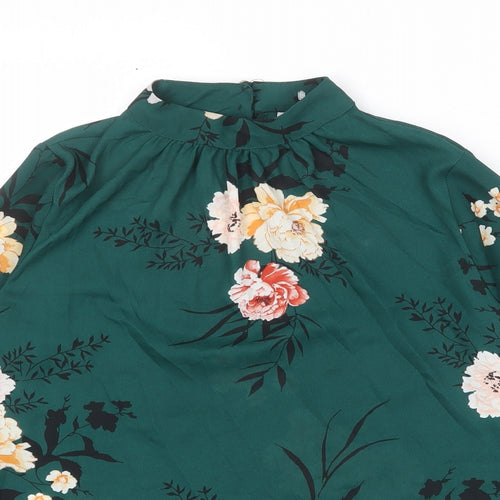 Dorothy Perkins Womens Green Floral Polyester Basic Blouse Size 6 Mock Neck