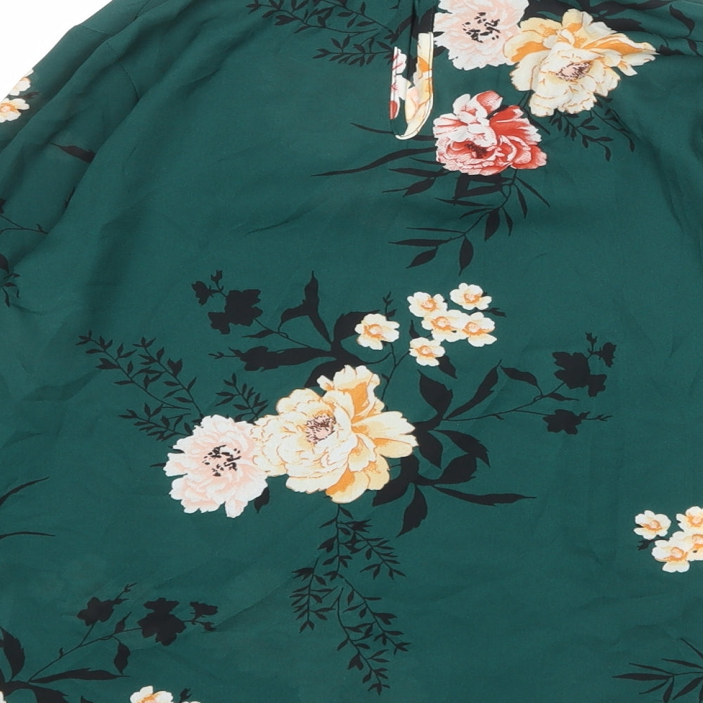 Dorothy Perkins Womens Green Floral Polyester Basic Blouse Size 6 Mock Neck