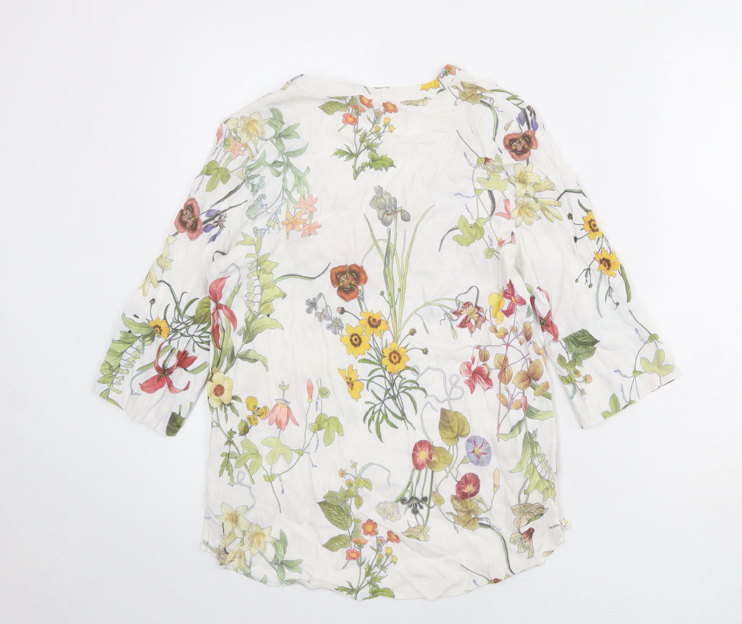 Zara Womens White Geometric Polyester Basic Blouse Size S V-Neck