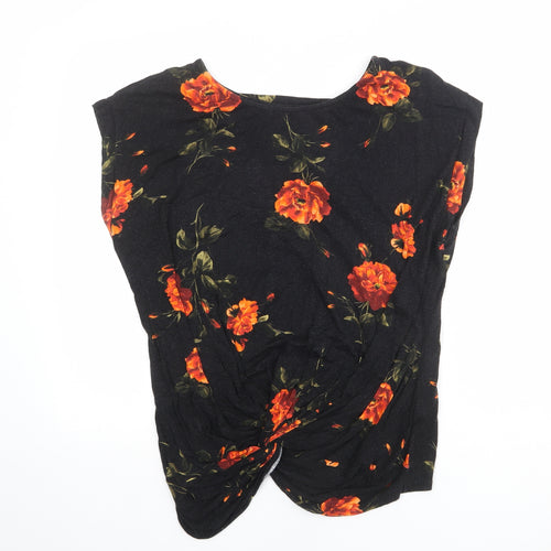 Dorothy Perkins Womens Black Floral Viscose Basic T-Shirt Size 20 Round Neck