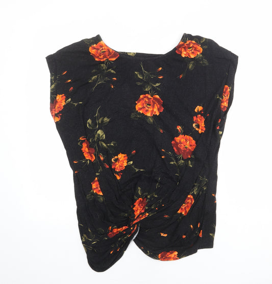 Dorothy Perkins Womens Black Floral Viscose Basic T-Shirt Size 20 Round Neck