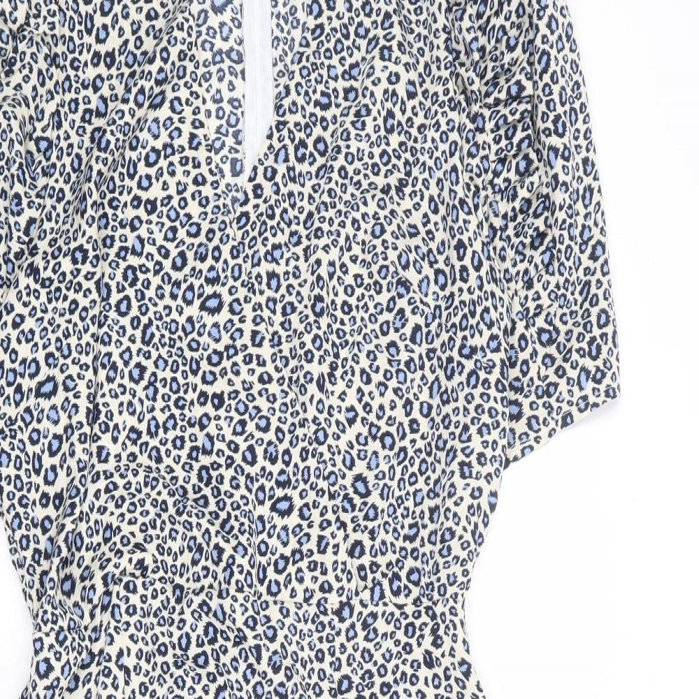 AX Paris Womens Beige Animal Print Polyester A-Line Size 16 V-Neck Zip - Leopard Print