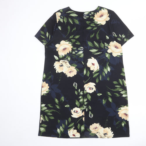 Dorothy Perkins Womens Black Floral Polyester A-Line Size 18 V-Neck Pullover