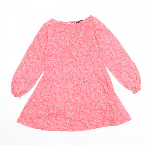 Joules Girls Pink Floral 100% Cotton A-Line Size 7-8 Years Round Neck Button