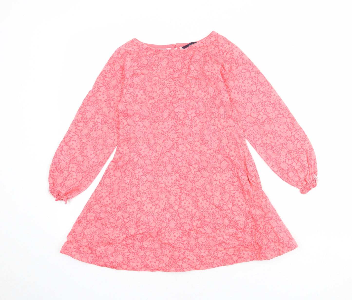 Joules Girls Pink Floral 100% Cotton A-Line Size 7-8 Years Round Neck Button