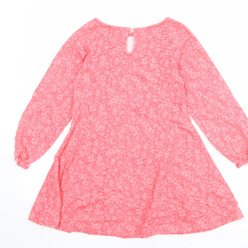 Joules Girls Pink Floral 100% Cotton A-Line Size 7-8 Years Round Neck Button