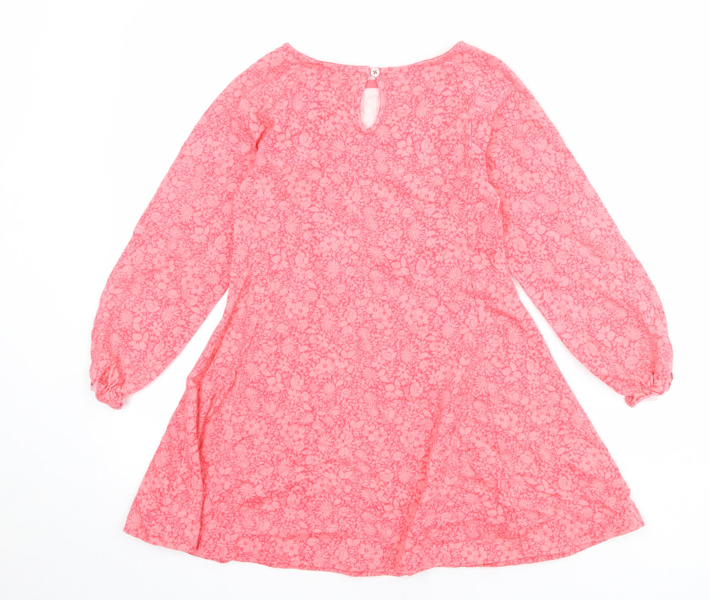 Joules Girls Pink Floral 100% Cotton A-Line Size 7-8 Years Round Neck Button