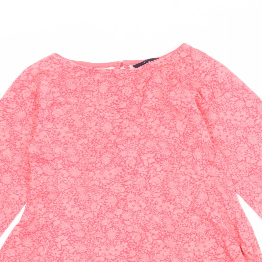 Joules Girls Pink Floral 100% Cotton A-Line Size 7-8 Years Round Neck Button