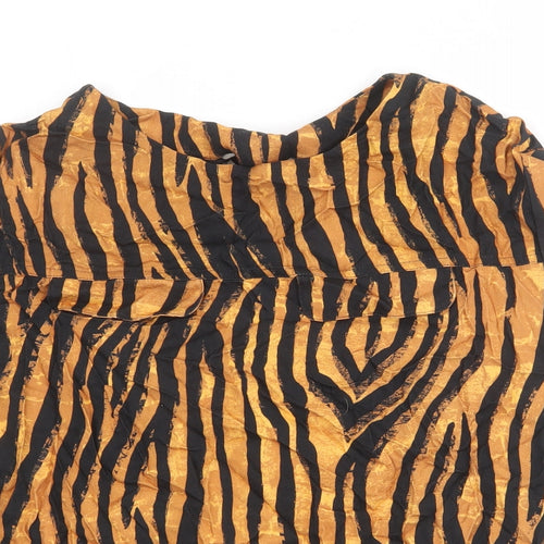 NEXT Womens Orange Animal Print Viscose Basic Blouse Size 14 Round Neck - Tiger Print