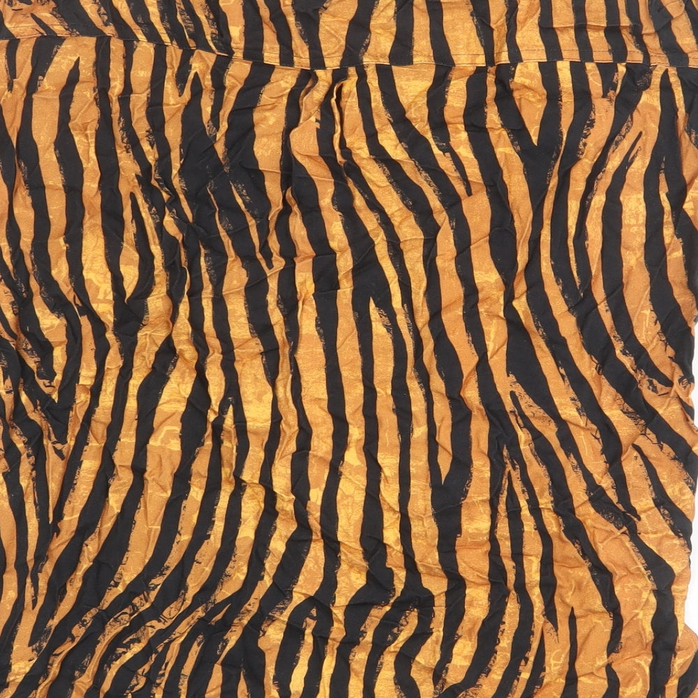 NEXT Womens Orange Animal Print Viscose Basic Blouse Size 14 Round Neck - Tiger Print