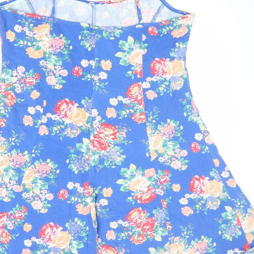 New Look Womens Blue Floral Cotton A-Line Size 14 Round Neck Pullover