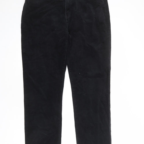 Marks and Spencer Womens Black Cotton Trousers Size 16 L30 in Regular Zip