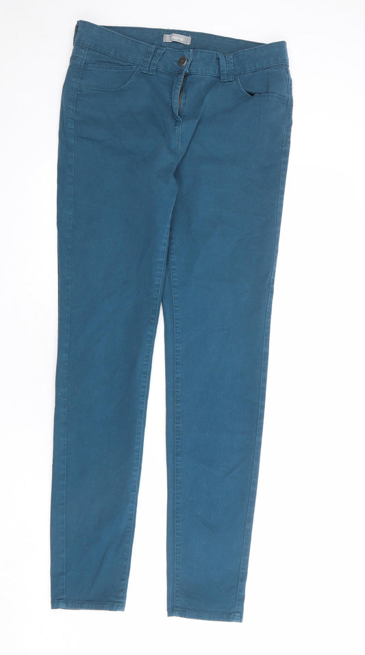 Marks and Spencer Womens Blue Cotton Skinny Jeans Size 14 L32 in Regular Zip