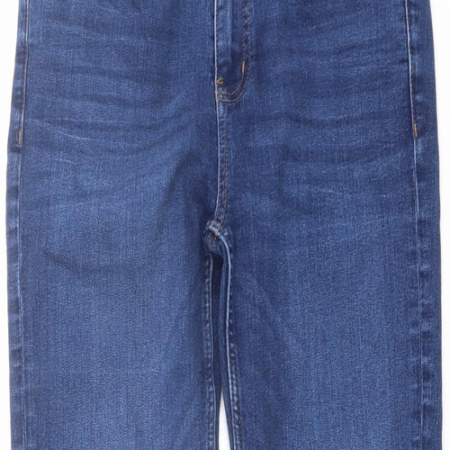 Marks and Spencer Womens Blue Cotton Straight Jeans Size 12 L25 in Regular Button