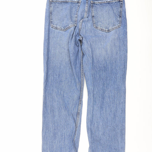 Bershka Womens Blue Cotton Straight Jeans Size 12 L24 in Regular Button