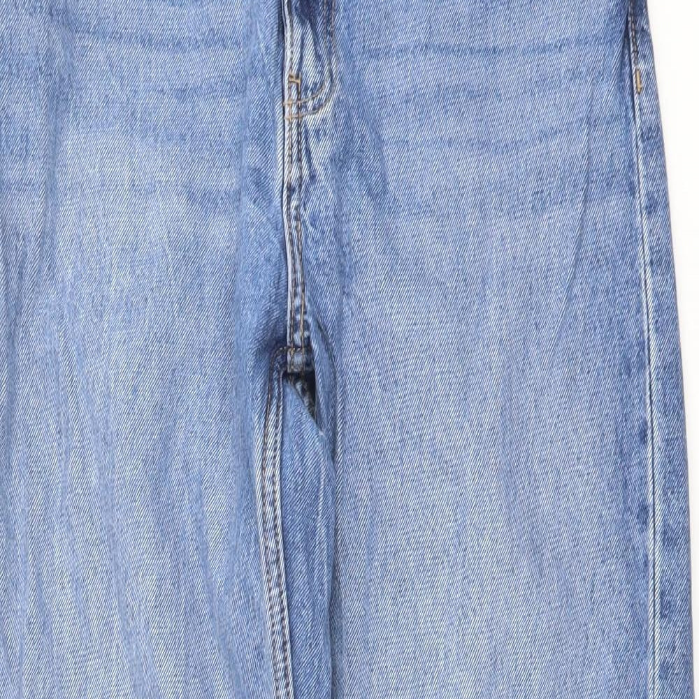 Bershka Womens Blue Cotton Straight Jeans Size 12 L24 in Regular Button