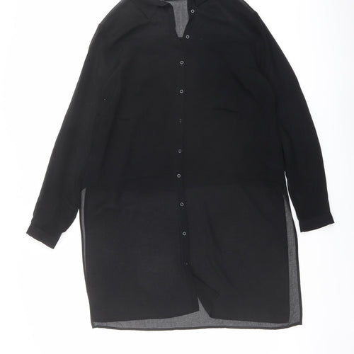 Marks and Spencer Womens Black Polyester Basic Button-Up Size 14 Collared - Sheer