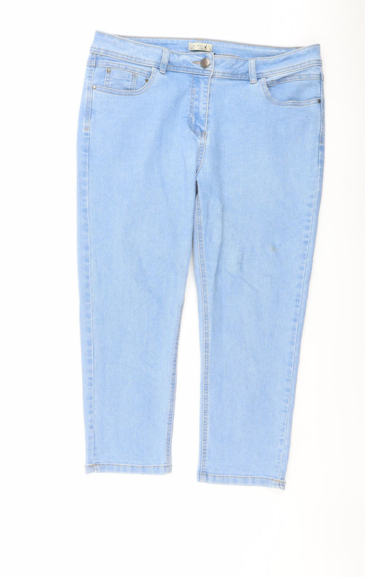 M&Co Womens Blue Cotton Cropped Jeans Size 14 L23 in Regular Button