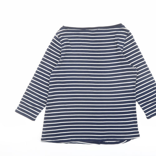 Marks and Spencer Womens Blue Striped Cotton Basic T-Shirt Size 16 Boat Neck